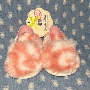 First Steps Pink and White Furry Kids Slippers